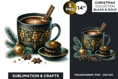 Black & Gold Christmas Hot Chocolate Clipart PNG Product Image 1