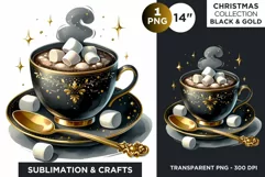 Black & Gold Christmas Hot Chocolate Clipart PNG Product Image 1