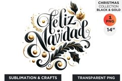 Watercolor Black &amp; Gold Merry Christmas Clipart PNG Product Image 1