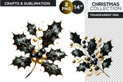 Watercolor Black & Gold Christmas Hues Clipart PNG Product Image 1