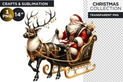 Black &amp; Gold Santa claus with reindeers Clipart PNG Product Image 1