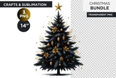 Watercolor Black &amp; Gold Christmas tree Clipart PNG Product Image 1
