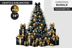 Black &amp; Gold Christmas Tree and gifts Clipart PNG Product Image 1