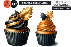 Black &amp; Gold Christmas Cupcakes Clipart PNG Product Image 1