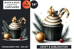 Black &amp; Gold Christmas Cupcakes Clipart PNG Product Image 1
