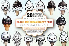 Watercolor Black Ice Cream Happy Face Clipart Bundle Product Image 1