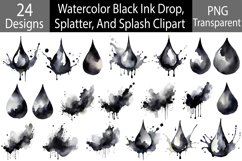 Watercolor Black Ink Drop, Splatter, And Splash Clipart Product Image 1