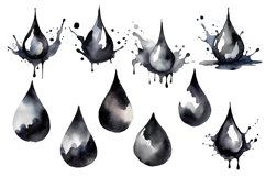 Watercolor Black Ink Drop, Splatter, And Splash Clipart Product Image 2