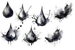 Watercolor Black Ink Drop, Splatter, And Splash Clipart Product Image 3