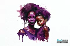 Watercolor black Mom and Daughter PNG Clipart Product Image 1