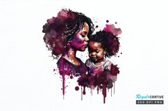 Watercolor black Mom and Daughter PNG Clipart Product Image 1