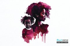 Watercolor black Mom and Daughter PNG Clipart Product Image 1
