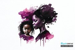 Watercolor black Mom and Daughter PNG Clipart Product Image 1