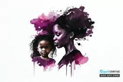 Watercolor black Mom and Daughter PNG Clipart Product Image 1