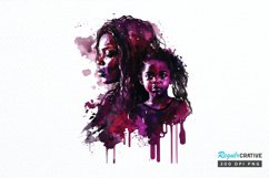 Watercolor black Mom and Daughter PNG Clipart Product Image 1