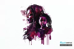 Watercolor black Mom and Daughter PNG Clipart Product Image 1