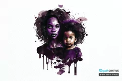 Watercolor black Mom and Daughter PNG Clipart Product Image 1