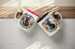 Watercolor black Spooky cat quote witch hat pumpkins Halloween circular print tumbler skinny mug wrap clipart t-shirt sublimation printable design