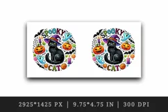 Watercolor black Spooky cat quote witch hat pumpkins Halloween circular print tumbler skinny mug wrap clipart t-shirt sublimation printable design