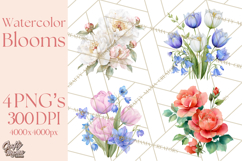 Soft Watercolor Floral Clipart, Spring Bouquets, Flowers PNG Product Image 1