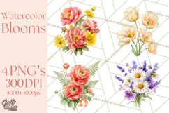 Soft Watercolor Floral Clipart, Spring Bouquets, Flowers PNG Product Image 1