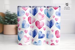 Watercolor Blue and Pink Hearts Pattern Tumbler Design Product Image 11