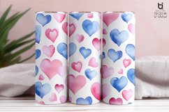 Watercolor Blue and Pink Hearts Pattern Tumbler Design Product Image 2