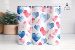 Watercolor Blue and Pink Hearts Pattern Tumbler Design Product Image 3