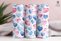 Watercolor Blue and Pink Hearts Pattern Tumbler Design Product Image 4
