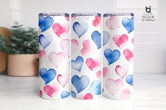 Watercolor Blue and Pink Hearts Pattern Tumbler Design Product Image 5