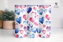 Watercolor Blue and Pink Hearts Pattern Tumbler Design Product Image 7