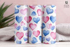 Watercolor Blue and Pink Hearts Pattern Tumbler Design Product Image 8