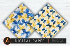 Watercolor Blue and Yellow Coquette Bows Digital Paper PNG Product Image 1