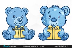 Watercolor Blue Bear Holds A Gift Clipart Product Image 1