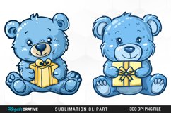 Watercolor Blue Bear Holds A Gift Clipart Product Image 1