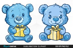 Watercolor Blue Bear Holds A Gift Clipart Product Image 1