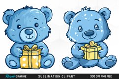 Watercolor Blue Bear Holds A Gift Clipart Product Image 1