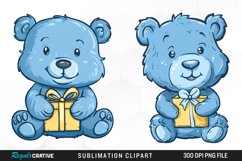 Watercolor Blue Bear Holds A Gift Clipart Product Image 1