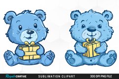 Watercolor Blue Bear Holds A Gift Art Clipart Product Image 1