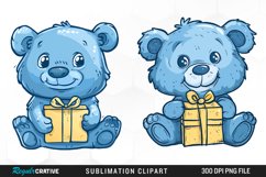 Watercolor Blue Bear Holds A Gift Clipart Product Image 1