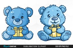 Watercolor Blue Bear Holds A Gift Clipart Product Image 1