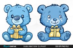 Watercolor Blue Bear Holds A Art Clipart Product Image 1