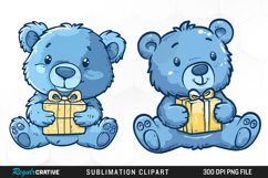 Watercolor Blue Bear Holds A Gift Art Clipart Product Image 1