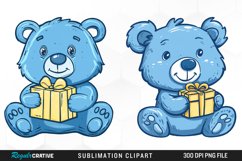 Watercolor Blue Bear Holds A Gift Clipart Product Image 1
