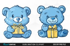 Watercolor Blue Bear Holds A Gift Clipart Product Image 1