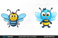 Watercolor Blue Bee PNG Set Clipart Product Image 1