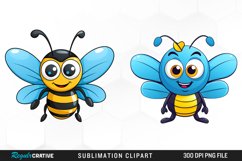 Watercolor Blue Bee PNG Set Clipart Product Image 1