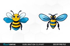Watercolor Blue Bee PNG Set Clipart Product Image 1