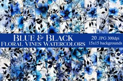 Floral Vine Backgrounds, 15x15 Blue Black Watercolor Papers Product Image 1