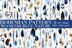 Boho Seamless Patterns, Seamless Blue Nature Boho Patterns Product Image 1